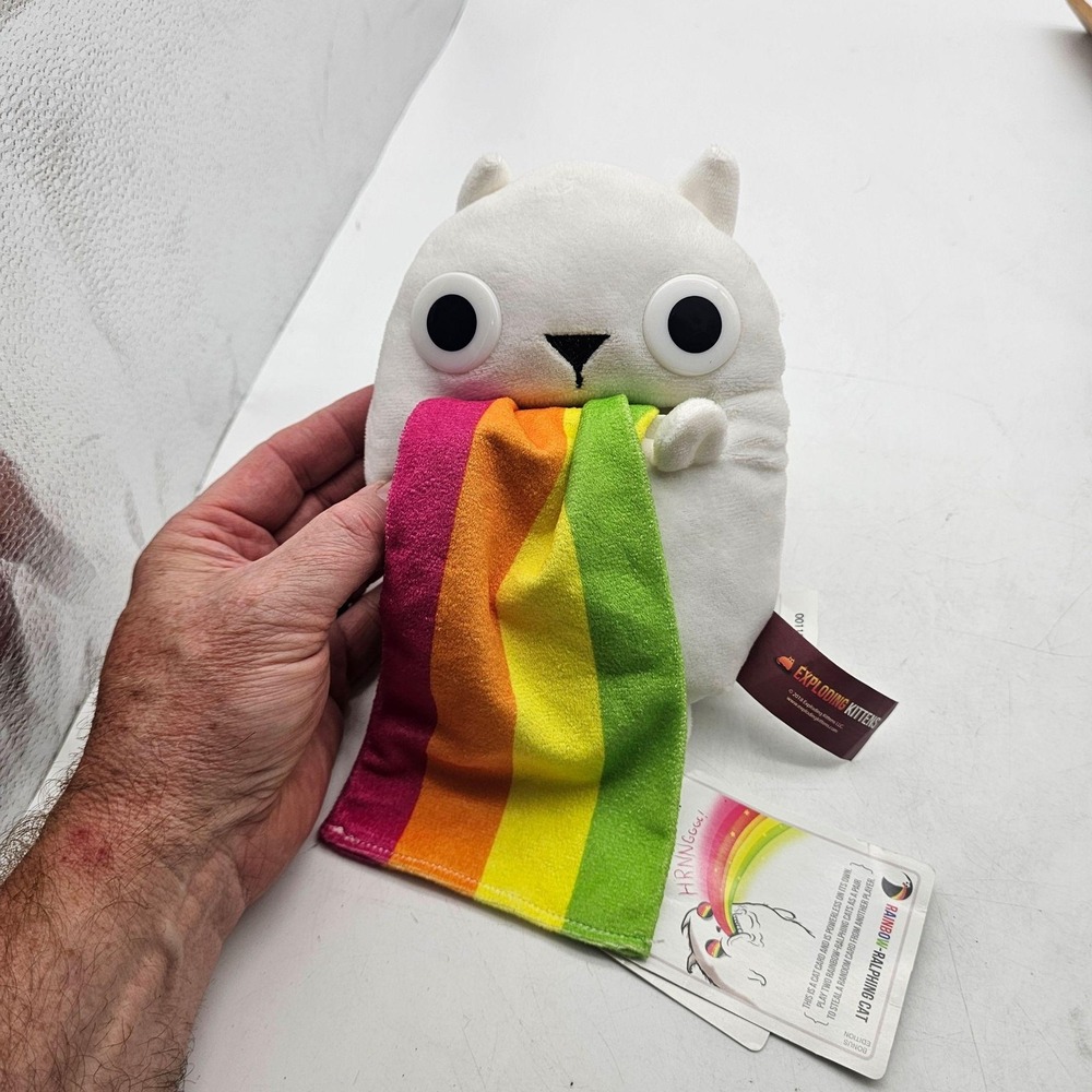 Exploding Kittens Rainbow Ralphing Cat Plush Stuffed Toy Small White Bonus
